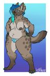  anthro blue_eyes blue_hair breasts dyed_pubes ear_piercing facial_piercing female hair hyena lip_piercing lotusaur mammal nipple_piercing nipples nose_piercing nude piercing pussy slightly_chubby solo 