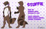  brown_fur eclipzeclipz fur male mammal model_sheet procyonid purple_fur raccoon simple_background solo stuffie text white_fur 