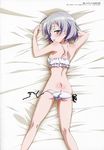  absurdres ass back bare_shoulders blush bra breasts butt_crack dakimakura from_behind green_eyes highres kneepits lingerie looking_at_viewer looking_back lying official_art on_stomach open_mouth panties sanya_v_litvyak shiny shiny_hair shiny_skin shiraishi_kouta short_hair shoulder_blades side-tie_panties silver_hair small_breasts smile solo strike_witches underwear underwear_only white_bra white_panties world_witches_series yamamoto_shuuhei 