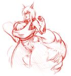  audiophilekitsune big_breasts big_butt breast_expansion breasts butt butt_expansion clothing eyewear female glasses huge_breasts huge_butt humanoid hyper hyper_butt lipstick makeup not_furry red_theme sketch smile solo standing torn_clothing 