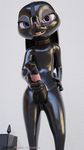  3d_(artwork) anthro bodysuit buckteeth clothing digital_media_(artwork) dildo disney female hand_on_hip judy_hopps lagomorph looking_at_viewer mammal mask nose_hook purple_eyes rabbit rubber rubber_(artist) rubber_suit sex_toy skinsuit smile solo strapon teeth tight_clothing zootopia 