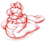  audiophilekitsune big_breasts breasts clothed clothing female hair hands_behind_head huge_breasts lamia monochrome nipple_bulge obese overweight reptile scalie sketch smile snake solo 
