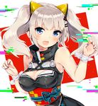  animal_ears blue_eyes blush breasts cat_ears chromatic_aberration claw_pose cleavage d-pad d-pad_hair_ornament eyebrows_visible_through_hair fang grey_hair hair_ornament hairclip hoshiineko kaguya_luna kaguya_luna_(character) large_breasts looking_at_viewer nail_polish open_mouth purple_nails short_hair short_twintails smile solo twintails upper_body virtual_youtuber 