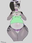  2018 absurd_res anthro belly black_hair blue_eyes breasts clothed clothing feline female hair hi_res long_hair lynx mammal nipple_bulge plankboy pregnant simple_background smile solo spots wide_hips 