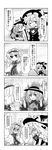  &gt;_&lt; 3girls 4koma :d ;d alice_margatroid antinomy_of_common_flowers blush book bow bowtie broom buuwa capelet comic commentary double_v greyscale hairband hat hat_bow highres holding holding_book kirisame_marisa komeiji_koishi long_hair long_sleeves monochrome multiple_girls nose_blush notice_lines one_eye_closed open_mouth short_hair short_sleeves skirt smile speech_bubble star third_eye touhou translated v v-shaped_eyebrows wide_sleeves witch_hat 