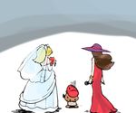  1boy 2girls bare_shoulders blonde_hair bouquet bracelet bridal_veil brown_hair dress facing_away goomba hat holding holding_microphone jewelry long_hair mario mario_(series) microphone multiple_girls mustache nm_qi pauline princess_peach purple_hat red_dress red_hat standing super_mario_bros. super_mario_odyssey sweatdrop veil wedding_dress white_dress 