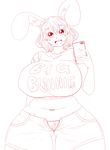  2018 anthro big_breasts breasts butt_from_front carrot cellphone clothed clothing cuddlesong deep_navel female food front_view hair holding_cellphone huge_breasts lagomorph looking_at_viewer mammal monochrome navel open_mouth panties phone rabbit slightly_chubby smile solo standing thick_thighs underwear unzip vegetable voluptuous wardrobe_malfunction wide_hips 