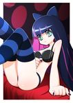  aqua_eyes artist_name blue_hair bow bra hair_bow long_hair looking_at_viewer multicolored_hair nail_polish neocoill official_style panty_&amp;_stocking_with_garterbelt patreon_username pink_hair purple_nails solo stocking_(psg) striped striped_legwear thighhighs twitter_username underwear 