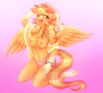  2017 areola blonde_hair blush bracelet breasts clothing colored_nails cute cutie_mark equine erect_nipples eyebrows eyelashes fan_character feathered_wings feathers female full-length_portrait gradient_background hair hooves jewelry kneeling looking_at_viewer makeup mammal mascara multicolored_hair my_little_pony navel necklace nipples one_eye_closed open_mouth open_smile panties pegasus piiu pink_background pink_nails portrait pose sash signature simple_background smile solo text tongue two_tone_hair underhoof underwear watermark wings wink yellow_eyes 