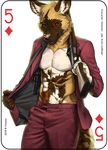  2018 abs african_wild_dog anthro canine card clothed clothing digital_media_(artwork) english_text fonyaa fur gun handgun holding_object holding_weapon male mammal muscular muscular_male pecs playing_card ranged_weapon rifle simple_background smile solo standing text weapon 
