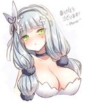  artist_name bare_shoulders black_choker blush braid breasts choker cleavage collarbone girls_frontline green_eyes hair_ornament hairband head_tilt hk416_(girls_frontline) large_breasts long_hair looking_at_viewer mauve parted_lips silver_hair simple_background solo translation_request very_long_hair white_background 