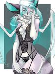  anthro bat blue_eyes blue_nose breasts canine chest_tuft clothed clothing ear_piercing fangs female firetally fox hair hybrid jinx_(zelianda) lingerie long_hair mammal membranous_wings neck_tuft one_eye_closed piercing solo standing thing_highs tuft wings wink 