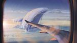  airplane_wing artist_name blue_sky cloud dated day eyes fantasy flying flying_whale highres lens_flare no_humans original scenery sky sos_(406491521) whale 