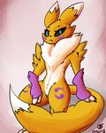  ambiguous_gender arm_warmers armwear black_sclera clothing digimon paws renamon simple_background sitting solo toot 