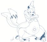  2017 3_fingers 3_toes animate_inanimate anthro canine claws clothing digital_drawing_(artwork) digital_media_(artwork) floatzel footwear fox fur hi_res inflatable living_inflatable male mammal monochrome multi_tail nintendo nozzle nude pok&eacute;mon pok&eacute;mon_(species) pool_toy rubber shoes simple_background solo standing stormdragonblue toe_claws toes torn_clothing transformation video_games white_background 
