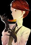  androgynous gem_uniform_(houseki_no_kuni) gloves highres houseki_no_kuni labcoat looking_away necktie red_hair rutile_(houseki_no_kuni) ryein short_hair solo upper_body yellow_eyes 