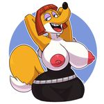  anthro big_breasts breasts canine claudette_dupri clothed clothing female hands_behind_head komponi looney_tunes mammal mature_female nipples open_mouth solo voluptuous wabbit warner_brothers wide_hips 