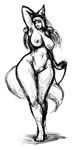  animal_humanoid audiophilekitsune big_breasts breasts female fox_humanoid humanoid looking_at_viewer monochrome nipples nude pubes pussy sketch smile solo standing voluptuous wide_hips 