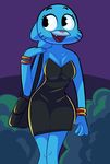  anthro blue_fur bracelet breasts cartoon_network cat clothed clothing dress feline female fur gabbah_draws handbag jewelry mammal mature_female nicole_watterson open_mouth purse smile solo the_amazing_world_of_gumball 