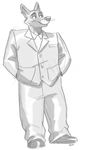  anthro big_suit canine cheek_tuft clothed clothing coyote david_byrne digital_drawing_(artwork) digital_media_(artwork) ear_piercing facial_piercing footwear greyscale hands_in_pockets mammal monochrome nose_piercing piercing polartoons shoes signature simple_background sketch solo stop_making_sense suit talking_heads tuft white_background 