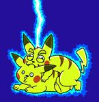  battle bite blue_background duo electricity nintendo nishi pikachu pok&eacute;mon pok&eacute;mon_(species) shocked simple_background toony video_games 