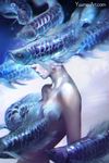  arowana blue_hair bubble convenient_censoring fish highres long_hair nude original profile solo underwater upper_body watermark web_address wenqing_yan 