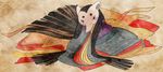  anteater anteater_ears black_hair doubutsu_no_mori furry highres japanese_clothes kimono layered_clothing layered_kimono long_hair marker_(medium) miyabi_(doubutsu_no_mori) no_humans pheny solo traditional_media very_long_hair watercolor_(medium) 