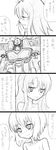  1girl 4koma adeltrud_walter blush comic ernesti_echevalier greyscale highres knight's_&amp;_magic long_hair mecha monochrome rifyu short_hair smile sweat translation_request 