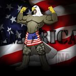  abs anthro avian avias_(artist) bald_eagle beak biceps big_muscles bird boots clothed clothing eagle english_text flag flexing footwear hi_res male military military_fatigues muscular open_mouth pants patriotism pecs politics soldier solo standing text topless united_states_of_america 