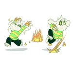  anthro asriel_dreemurr boss_monster caprine child clothing doodleboogle fire fur goat long_ears mammal shirt simple_background solo stripes undertale video_games white_background white_fur young 