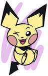  2017 alpha_channel black_eyes digital_drawing_(artwork) digital_media_(artwork) fur halabaluu hi_res looking_at_viewer mammal nintendo one_eye_closed open_mouth open_smile pichu pink_cheeks pok&eacute;mon pok&eacute;mon_(species) rodent signature simple_background sitting smile solo transparent_background video_games wink yellow_fur 