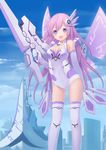  bad_id bad_pixiv_id bare_shoulders blue_eyes boots breasts cleavage cleavage_cutout covered_navel day elbow_gloves eyebrows_visible_through_hair gloves hair_between_eyes hair_ornament highres leotard long_legs medium_breasts nepgear neptune_(series) outdoors pink_hair purple_sister shiga_obun skin_tight sky smile thighhighs 