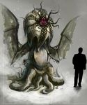  2014 alien ambiguous_gender cthulhu_mythos duo h.p._lovecraft human male mammal membranous_wings monster mothmandraws standing tentacles wings 