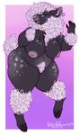  anthro barely_visible_genitalia big_breasts black_skin blue_eyes breasts caprine ear_tag female fur hi_res hooves looking_at_viewer lotusaur mammal nipples nude overweight pubes sheep slightly_chubby solo subtle_pussy thick_thighs white_fur wool 