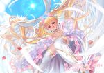  animal_ears anniversary bettle_(b_s_a_n) blonde_hair blue_sky breasts bridal_gauntlets bunny_ears copyright_name day dress earrings flower hair_flower hair_ornament heart heart_earrings jewelry long_hair looking_at_viewer magic paphiria_(sennen_sensou_aigis) ribbon sennen_sensou_aigis shoes skirt sky small_breasts solo standing sun twintails very_long_hair white_dress white_feathers white_legwear white_ribbon white_skirt white_wings winged_shoes wings 
