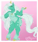  anthro breasts equine featureless_breasts female hair hooves horn long_hair lotusaur mammal mane nude pigeon_toed slightly_chubby thick_thighs unicorn 