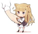  :o animal_ears black_dress black_footwear blonde_hair blue_eyes blush cat_ears cat_girl cat_tail dress hair_flaps highres holding_finger kemonomimi_mode long_hair long_sleeves minigirl multiple_girls out_of_frame parted_lips princess_(princess_principal) princess_principal school_uniform shirt shoes solo_focus sorimachi-doufu sparkle sweat tail very_long_hair white_background white_shirt 