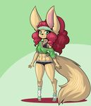  abs anthro big_ears canine clothed clothing female huge_ears legwear limebreaker looking_at_viewer mammal midriff muscular muscular_female pigeon_toed smile socks solo standing wide_hips 