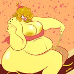  big_breasts big_stomach breasts condiment female food honey mustard obese ota_(artist) overweight solo wide_hips yellow_skin 