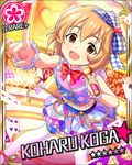  blush brown_eyes brown_hair card_(medium) character_name dress idolmaster idolmaster_cinderella_girls koga_koharu microphone short_hair singing stars 