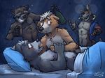  2018 bed blush bottle bottomless canine clothed clothing cuddling disney don_karnage drunk fox fox_mccloud guardians_of_the_galaxy hand_holding k-9 male male/male mammal marvel nintendo nude procyonid raccoon red_wolf rocket_raccoon romantic romantic_couple star_fox surprise talespin video_games wolf wolf_o&#039;donnell 