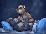  2018 bed blush canine cuddling duo fox fox_mccloud hand_holding k-9 male male/male mammal nintendo nude romantic romantic_couple star_fox video_games wolf wolf_o&#039;donnell 