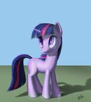  2017 blue_hair blue_sky blue_tail cutie_mark day digital_media_(artwork) equine eyelashes female friendship_is_magic fur hair horn horse mammal multicolored_hair multicolored_tail my_little_pony outside pony purple_eyes purple_fur purple_horn quadruped shadow signature simple_background sky solo standing stratodraw twilight_sparkle_(mlp) unicorn 