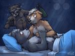  2018 bed blush bottle canine cuddling drunk fox fox_mccloud guardians_of_the_galaxy hand_holding k-9 male male/male mammal marvel nintendo nude procyonid raccoon rocket_raccoon romantic romantic_couple star_fox surprise video_games wolf wolf_o&#039;donnell 