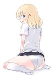  aislinn_wishart ass bangs behind_ear black_skirt crotch_seam debutya_aki eyebrows_visible_through_hair looking_at_viewer looking_back marker medium_hair miniskirt open_mouth panties pleated_skirt saki shirt short_sleeves simple_background sitting skirt skirt_lift socks solo underwear wariza white_background white_legwear white_panties white_shirt 