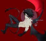  1boy abs black_hair claws demon_tail demon_wings devilman devilman_crybaby eyebrows fudou_akira pants red_eyes shoes short_hair solo tail topless wings 