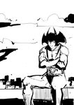  1boy demon devilman fudou_akira head_wings sitting solo wings 