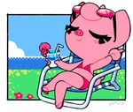  bikini clothed clothing female gaturo mammal mina_(gaturo) pig pink_skin porcine smile swimsuit 