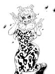  :d ashido_mina bare_arms bare_shoulders black_sclera boku_no_hero_academia bra breasts buttons cleavage double_v fangs feet_out_of_frame fur_collar greyscale hands_up hips horns knees_together_feet_apart large_breasts looking_at_viewer monochrome open_clothes open_mouth open_vest sakurai_energy short_hair smile solo standing standing_on_one_leg strapless strapless_bra underwear unitard v vest 