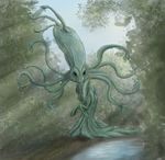  2014 alien antennae black_eyes digital_media_(artwork) disney experiment_(species) lilo_and_stitch not_furry outside plant realistic shrub solo swarmcreator teal_body tentacles water yin_(lilo_and_stitch) 